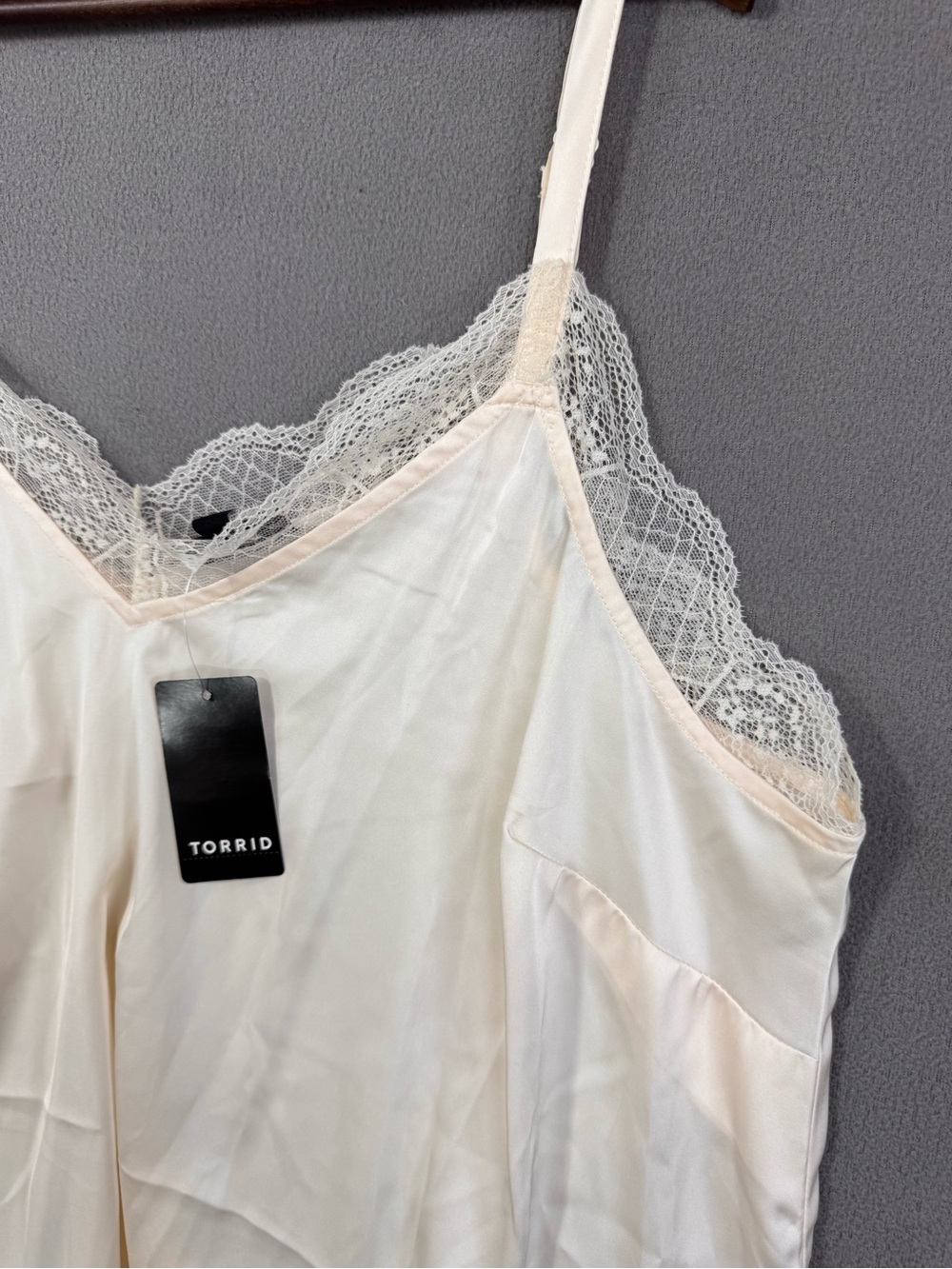 Torrid Satin Lace Trim Cami Ivory, Whisper White, Camisole, 1X - Picture 6 of 16